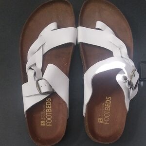 White Leather Footbeds Sandals